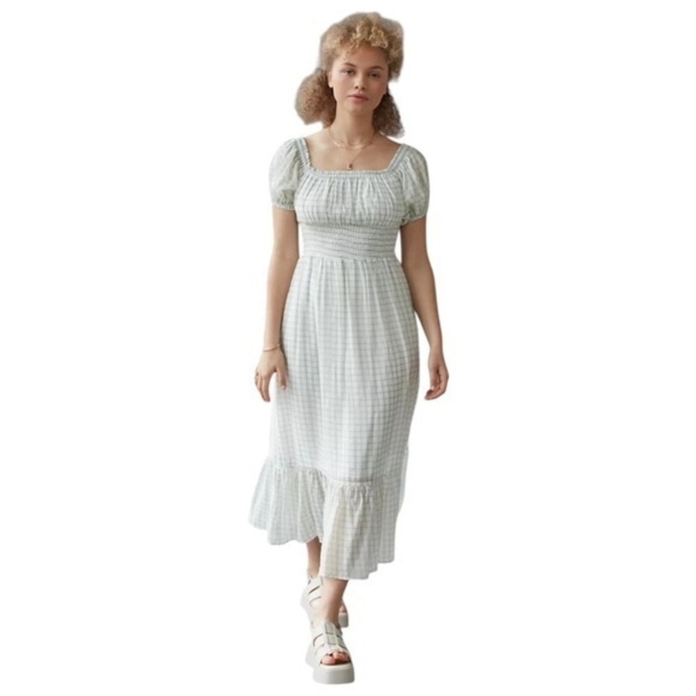 Threads & States Los Angeles Green & White  Checkered Western Midi Dress Sz L